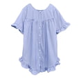thumbnail image 4 of Womens Tops Striped Puff Sleeve Stand Collar Loose Blouse Spring Summer Shirts for Women Blue L, 4 of 6