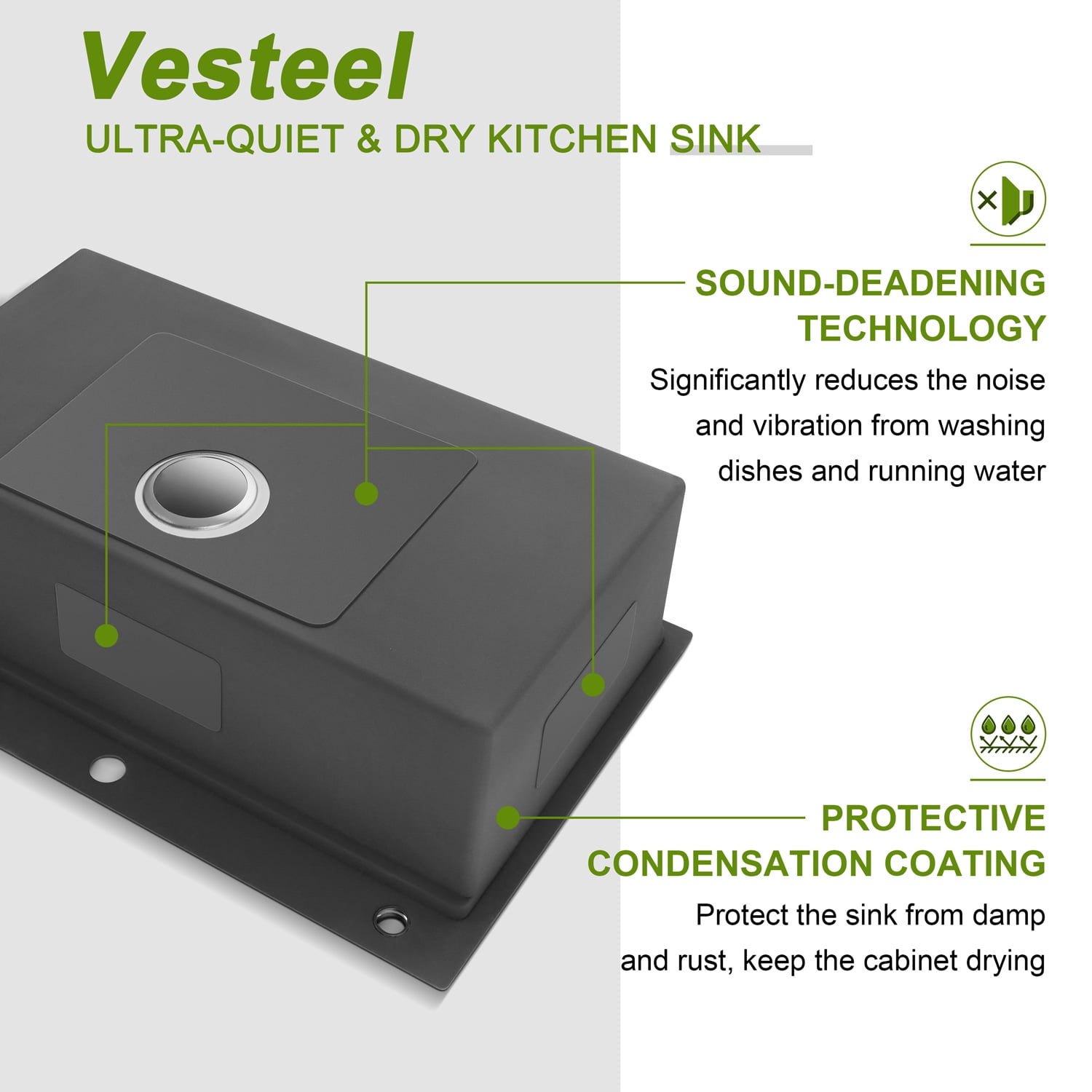 Vesteel Workstation Kitchen Sink, 33 x 22 Drop In Stainless Steel Single Bowl Sink Basin, Topmount Sink include 4 Sink Accessories