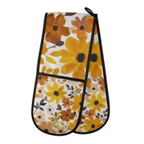 Yayeee Double Oven Mitt Kitchen Heat Resistant Baking 35" x7" Quilted Glove, Yellow Flowers