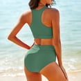 thumbnail image 6 of Women's Two Piece Swimsuit Set Solid Color Print Tank Top High Waist Bikini Bottom for Beach Pool Vacation,Army Green,L, 6 of 8