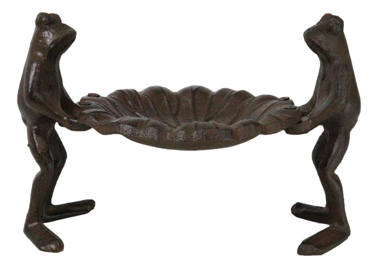 Cast Iron 2 Toad Frogs With Waterlily Lily Pad Bird Feeder Bath Garden Figurine