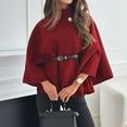 thumbnail image 2 of UJNDER Elegant Women's Winter Wrap Cloak Coat with Waist Strap Fashionable Temperament Solid Color Woolen Red, 2 of 9