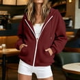 thumbnail image 2 of felwors Long Sleeve Waffle Knit Zip-Up Hoodie Oversized Textured Sweatshirt with Kangaroo Pocket for Women Fall Casual Cozy Wine for Size XXL, 2 of 7