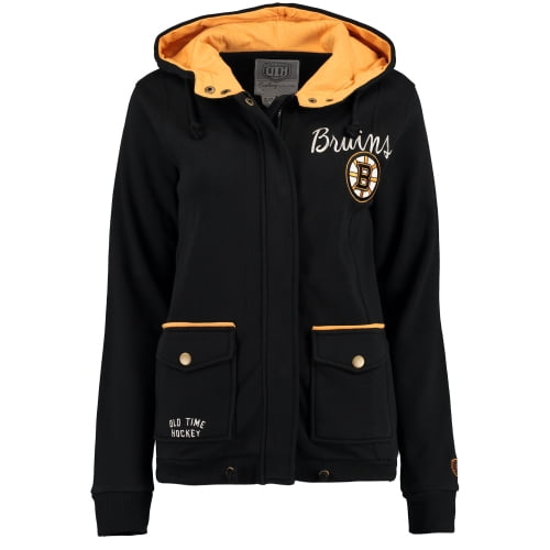 Boston Bruins Old Time Hockey Women's Old Bienne Full Zip Hooded Fleece Jacket Black by Old Time Hockey