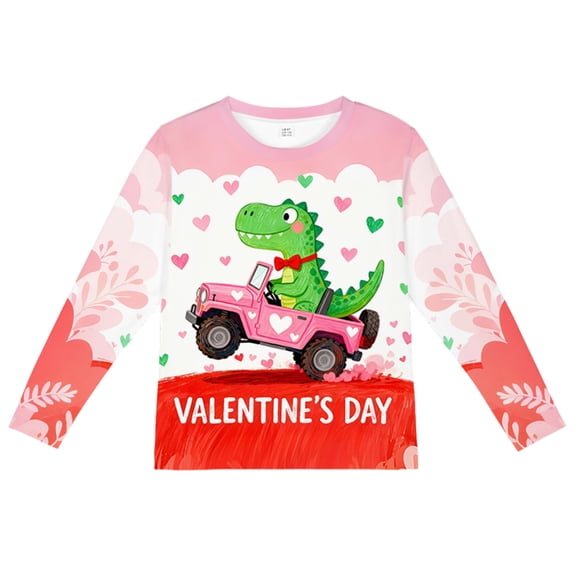 DDSOL Kids Valentines Day Shirts Dinosaur Graphic Long Sleeves Tops Pink Size 6