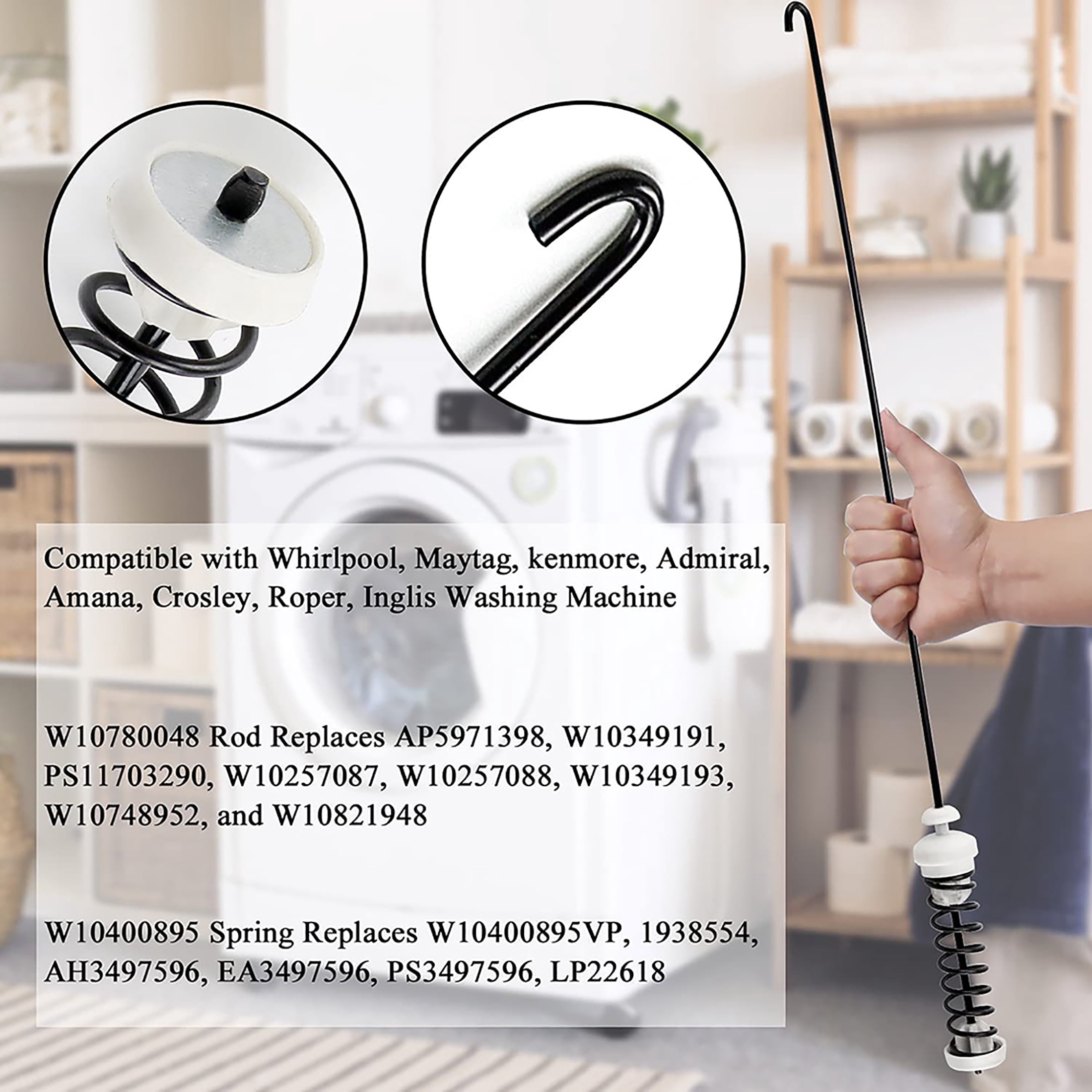 W10780048 Washer Suspension Rod Kit (4pcs) with W10400895 Washer Suspension Springs (4pcs) Replacement for Whirlpool Kenmore Amana Maytag Washing Machines