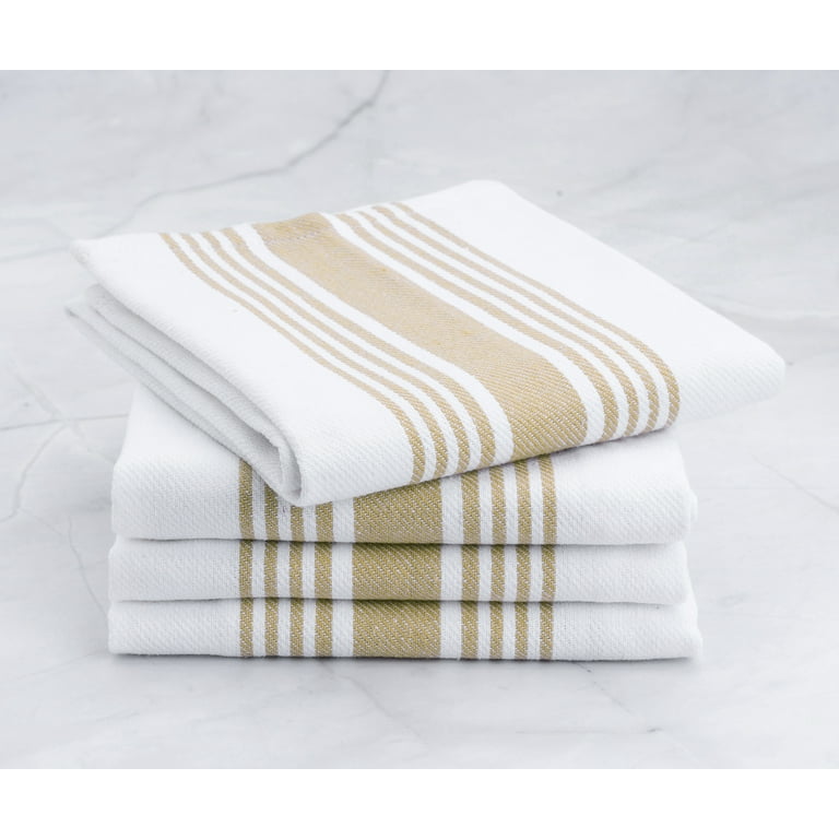 All Cotton and Linen Kitchen Towels - Cotton Dish Towels - Farmhouse Tea Towels - Set of 4 - 18 inch x 28 inch White/Beige, Size: 18 x 28