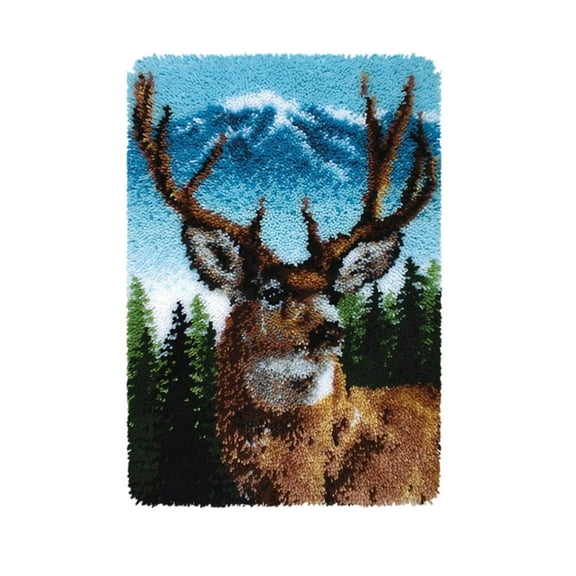 ShowNiceArt Deer And Elephants | Latch Hook Rug Kit for Adults, Sofa Cushion Mat Tapestry DIY Carpet Arts Crafts 50×38cm/20*15in