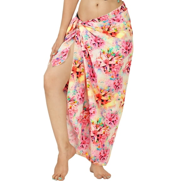LA LEELA Women's Wraps Summer Long Pareos Vacation Skirt Beach Bikini Beachwear Sarong CoverupsSwimwear for Women One Size Multicolor, Floral