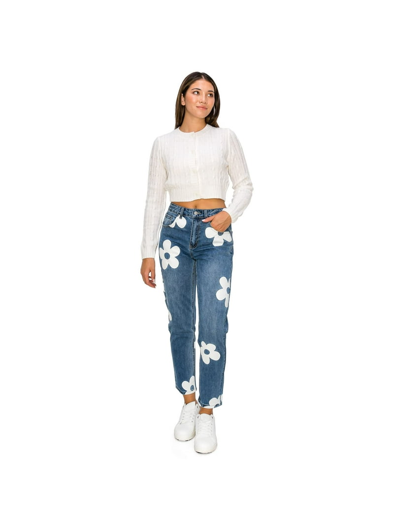KHAKI & BLUE Women's Denim Pants High Waisted All-Over Big