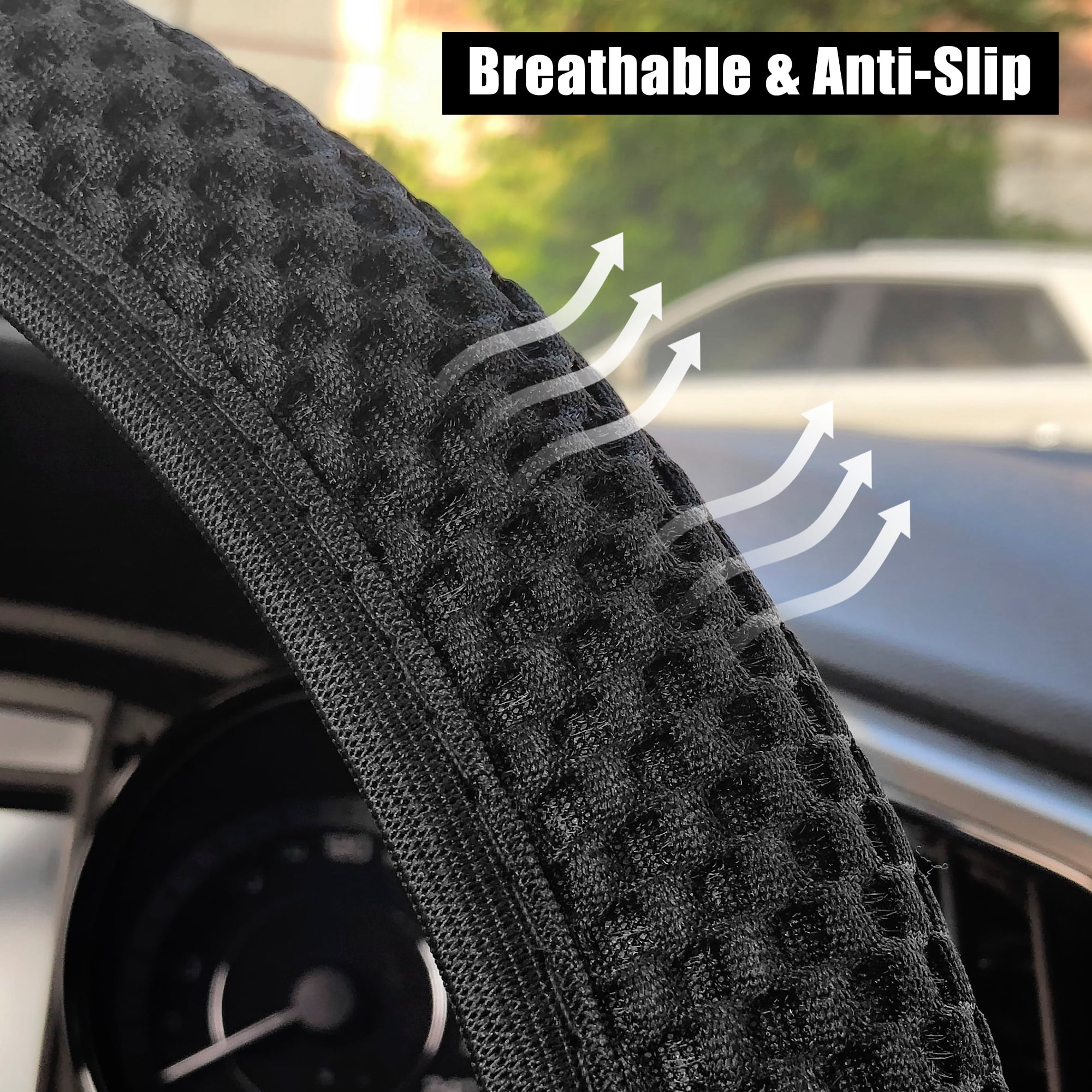 Unique Bargains Car Steering Wheel Cover Mesh Cloth Black