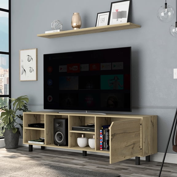 Tv Stand In Oak For 70" Tvs, Four Open Shelf Assemblies Stand, , Oak, Shelves Your