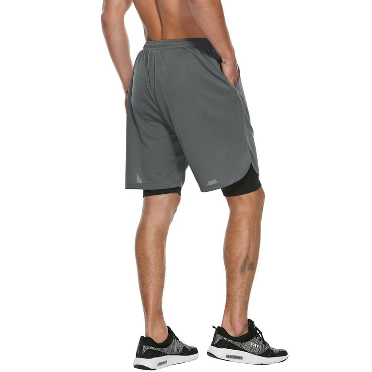 FEDTOSING Men's Running Workout Shorts 5 Inches Quick Dry Lightweight  Athletic Big and Tall Gym Tennis Soccer Basketball Training Shorts with  Zipper Pockets Grey S at  Men's Clothing store