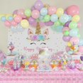 thumbnail image 2 of Fondo de unicornio arcoíris para fiesta de cumpleaños de niñas, con acuarela, flores, purpurina, estrellas y puntos., 2 of 4