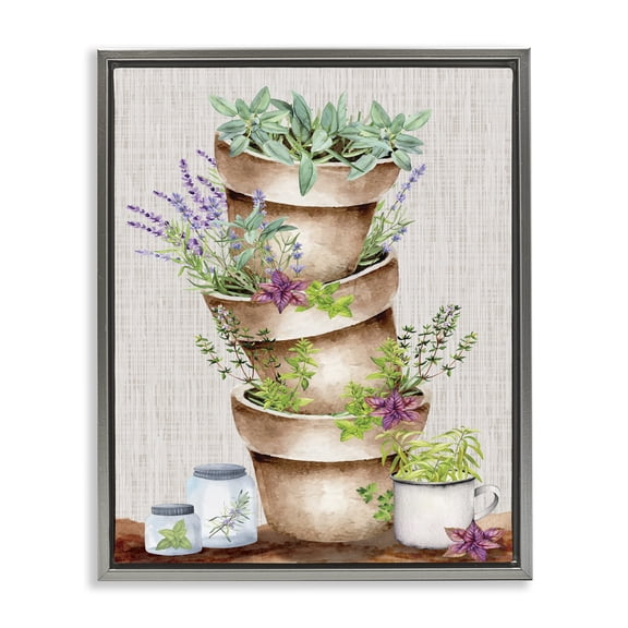 Stupell Industries French Country Stacked Potted Herbs Garden Gray Floating Frame Canvas Art, 17 x 21, by Nicole DeCamp