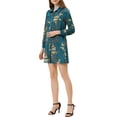 thumbnail image 4 of INSPIRE CHIC Women's Floral Print Point Collar Button Down Belted Satin Dress S Peacock Blue, 4 of 5