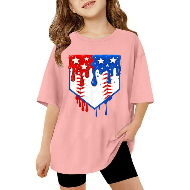T-shirt à Manches Courtes Décontracté Col Rond Imprimé pour Usage Quotidien École Activités Extérieures Tissu Extensible Confortable Âges 3 13 Tee-Shirt Manches Courtes avec Soutien-Gorge Étagère Arc-en-Ciel