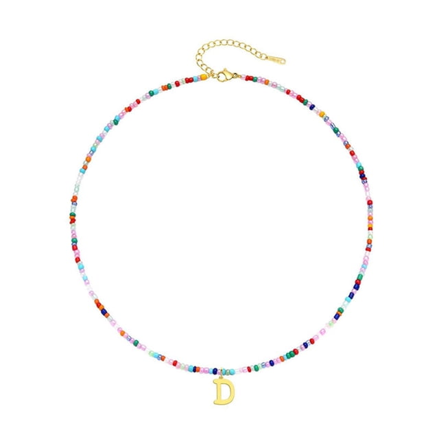 Kkkded Collier de Perles Colorées Style Bohème Pendentif Alphabet Collier Ajustable - pour Femmes et Filles, Personnalisé