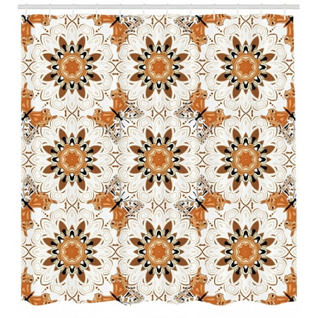 Tan And Brown Shower Curtain Mandala Figures And Butterflies