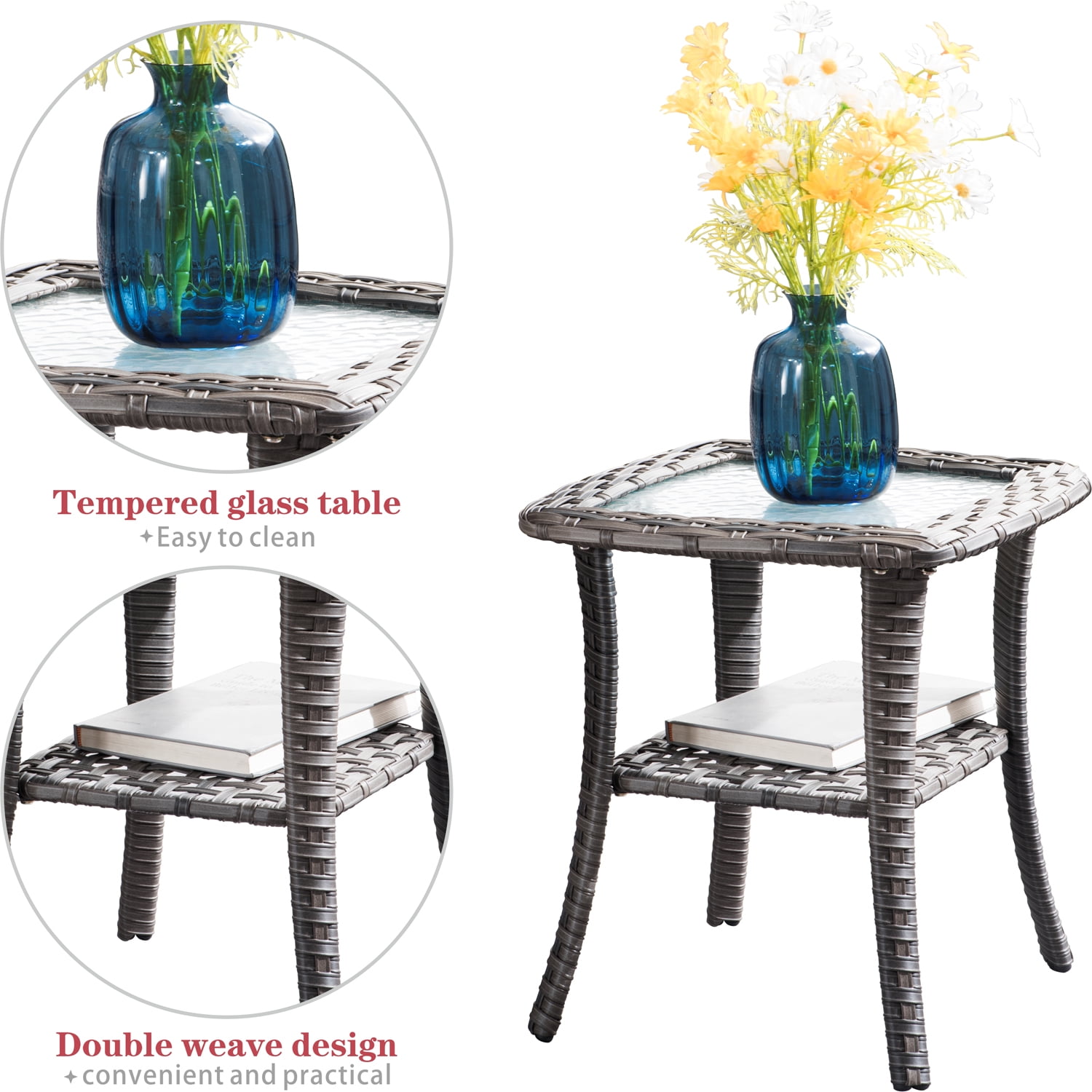 Ovios 3 Pieces Outdoor Furniture Wicker Patio Bistro Set with Swivel Chairs and Soft Cushions for Garden Backyard