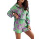 thumbnail image 1 of VISgogo Conjunto casual de 2 piezas para mujer, camisa de manga larga con botones y pantalones cortos con estampado tropical VISgogo moda, 1 of 6