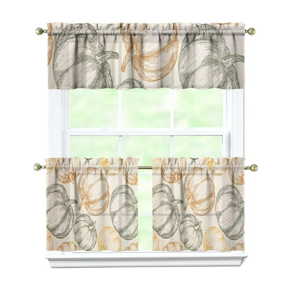 Fall Aesthetic Print Kitchen Curtains Set of 3 - Pumpkin Thanksgiving Rustic Farmhouse Autumn Decor