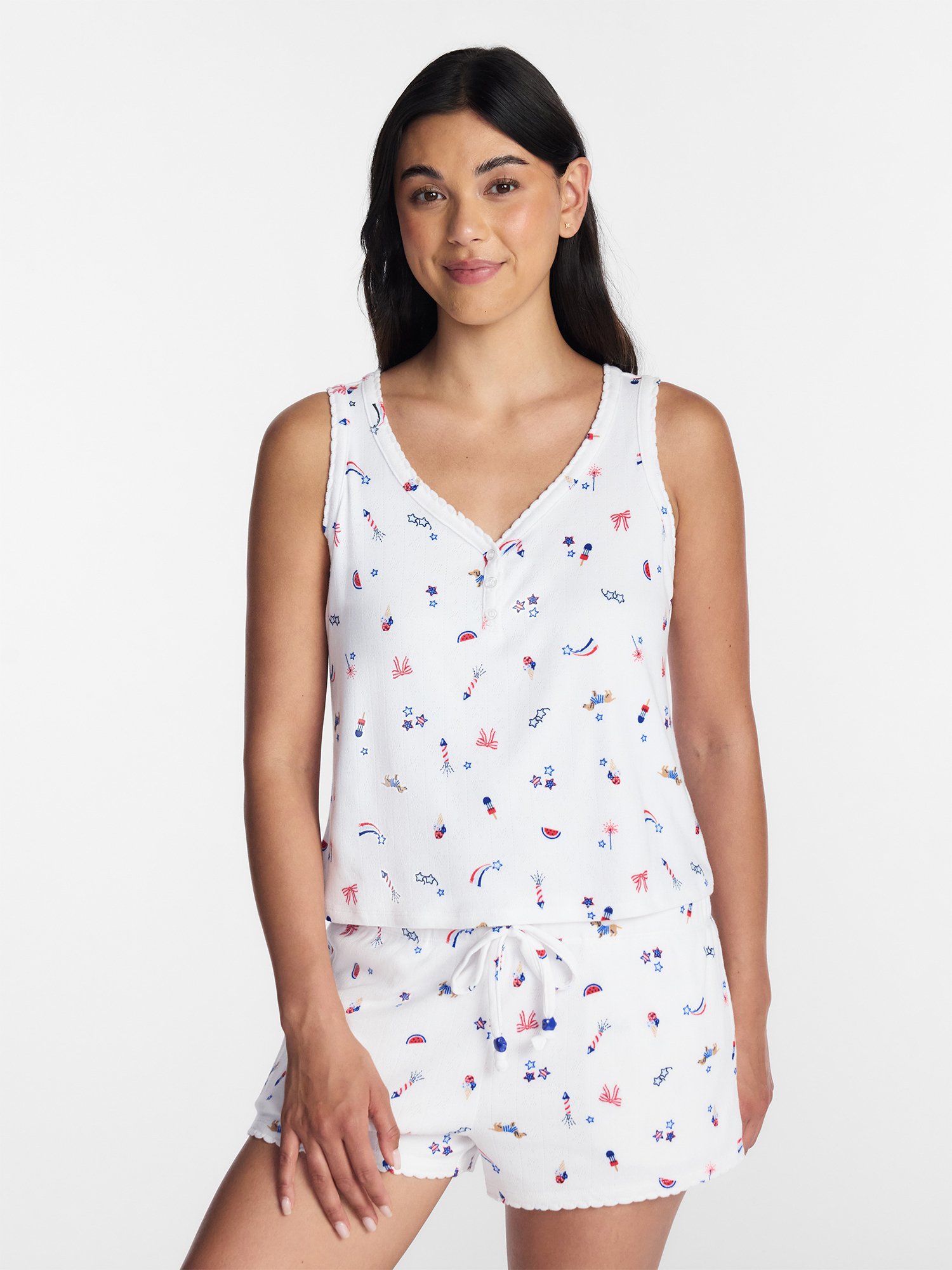 Fourth of July Women's Pointelle Top and Shorts Pajama Set from Way to Celebrate, 2-Piece, Sizes XS-3X