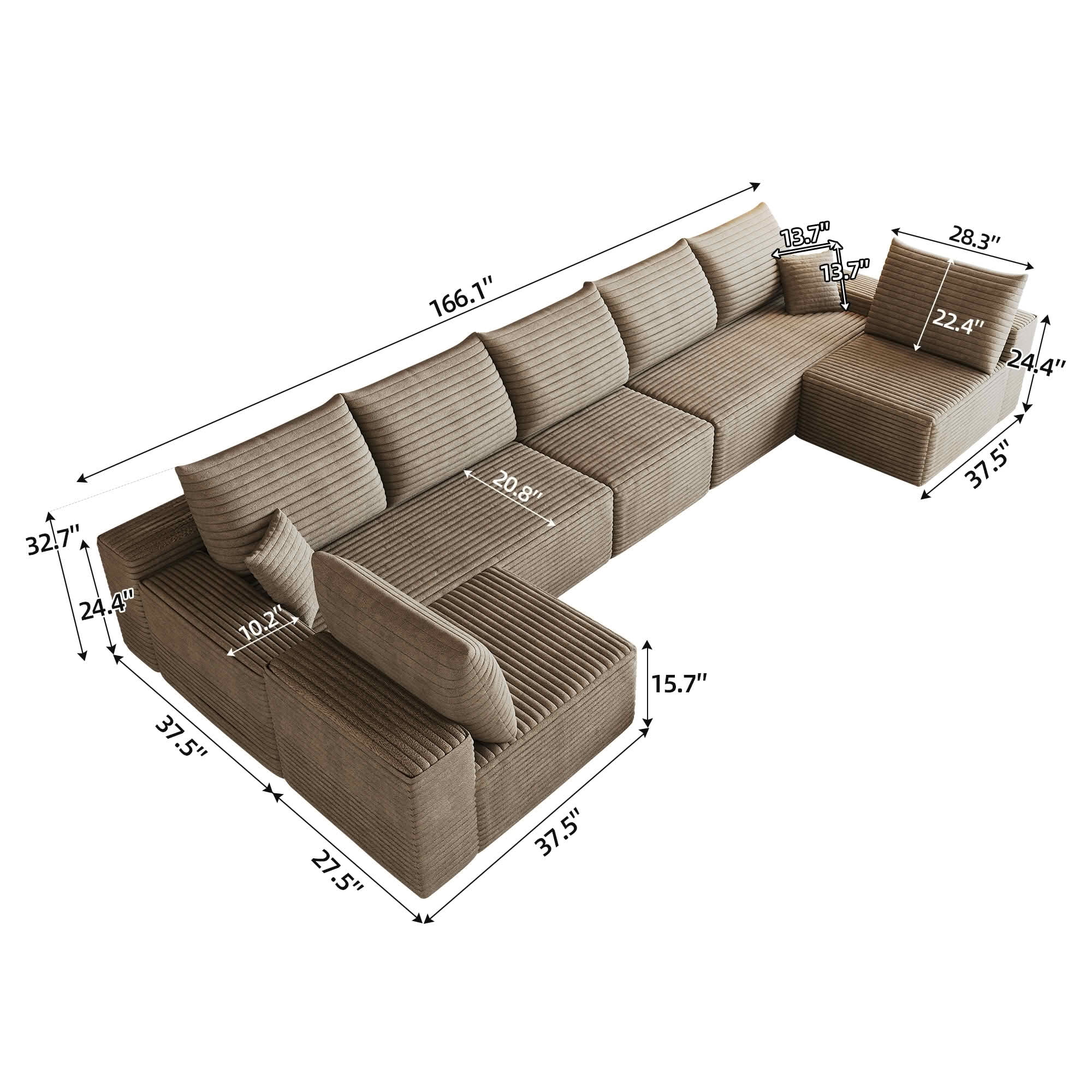 MAYEERTY 166 Inch U‑Shaped Cloud Sectional Sofa, Modern Minimalist Plush Corduroy Deep‑Seat Corner Couch, No Assembly Required for Living Room Apartment Bedroom