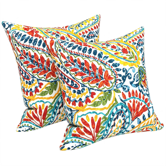 XIBUFE Outdoor/Indoor Throw Pillows, Decorative Throw Pillows with Inserts, 18“X18“ Square Pillows for Bed, Couch, Sofa and Patio Furniture (Set of 2, Paisley Multi)