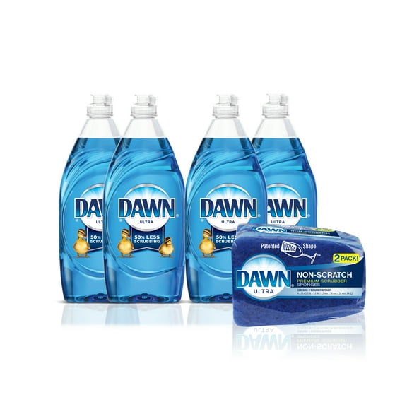 Dawn Ultra Dishwashing Liquid Dish Soap (4x19.4oz)   Dawn Non-Scratch Sponge (2ct), Original
