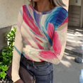 thumbnail image 2 of Womens Shirts Long Sleeve Retro Texture Oil Painting Print Blouses Slim Fit Going Out Tunic Tops Dressy Casual Round Neck Spring Day Tops Pink M, 2 of 6