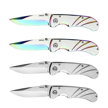 Dispatch 4PCS 4.5" Folding Pocket Knife with Aluminum Handle and Clip 3Cr Brushed Finish blade(Rainbow & Silver)