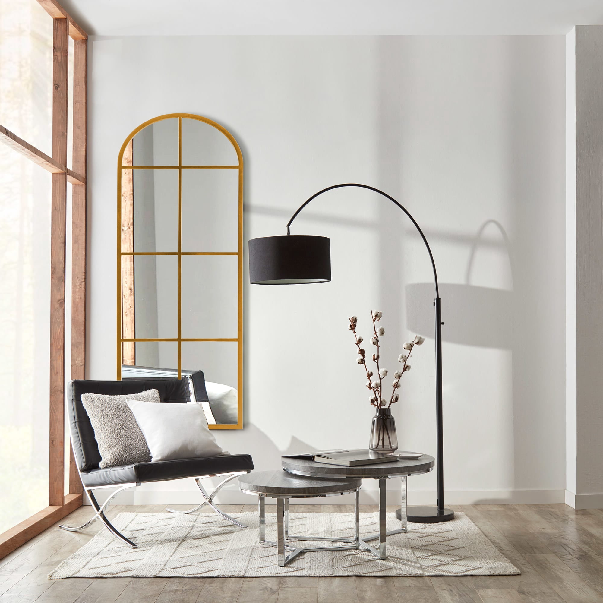 71"x32" Home Decorative Arched Iron Frame Window Mirror Wall Mounted Makeup Mirror,Gold