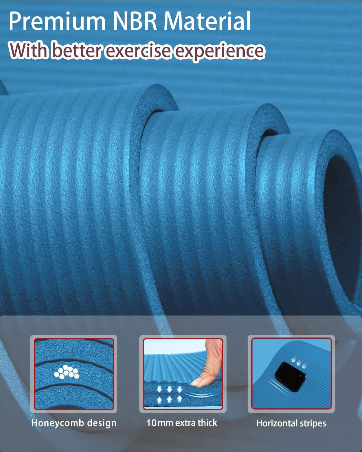 YR XL Yoga Mat 78"x35" Wide NBR Exercise Workout Mats for Home Gym Floor Fitness Pad, 10mm Thick Blue