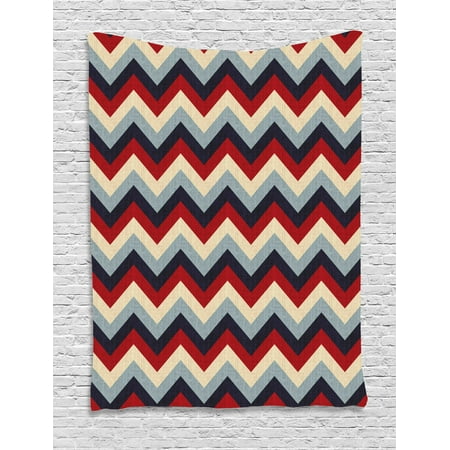 Navy Blue And Red Living Room Chevron Tapestry, Triangle Abstract Geometrical Detailed Retro Vintage Image, Wall Hanging for Bedroom Living Room Dorm Decor, Red Cream Navy Blue and Baby Blue, by Ambesonne ()