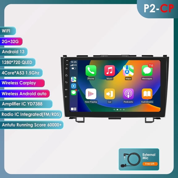 Ossuret Android 13 Apple CarPlay Car Stereo Radio For Honda CRV 2007-2011 Bluetooth 2 32GB WiFi AUX 9" Touch Screen Head Unit Multimedia GPS Navigation In-Dash