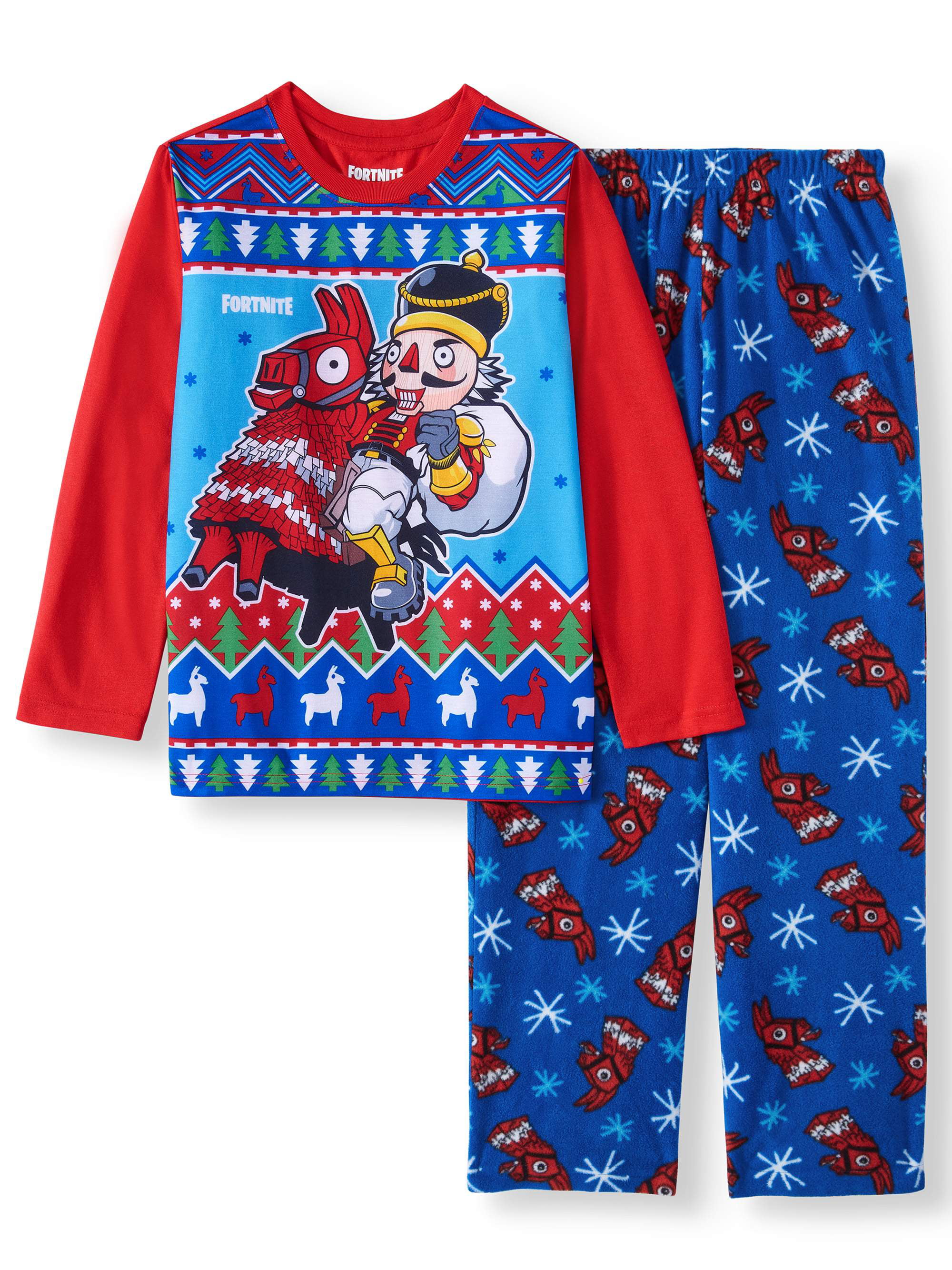Boy's Holiday Fortnite Long Sleeve Top and Printed Micro Fleece Pant,  2-Piece Christmas Pajama Set (Big Boys)