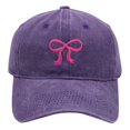 thumbnail image 2 of AirLoni Women Baseball Cap Washed Cotton Bow Embroidered Retro Texture Curved Brim Sun Protection Adjustable Buckle Casual Outdoor Streetwear Sun Hat for Ladies Purple,One Size, 2 of 5