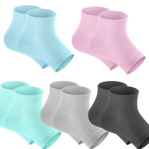 5 Pairs Moisturizing Gel Heel Socks Open Toe Socks for Dry Hard Cracked Heels, 5 Colors