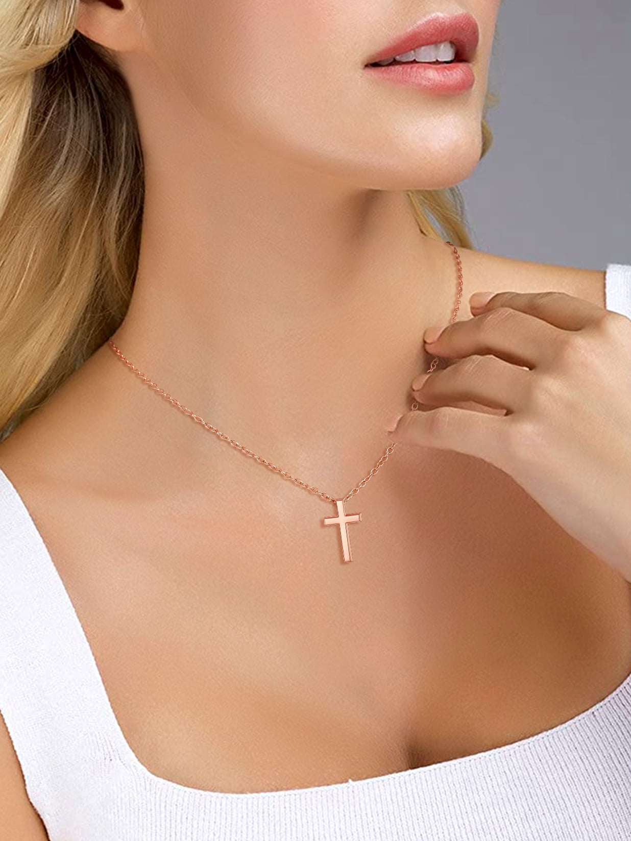 Suplight Cross Necklaces for Women, Rose Gold Plated Sterling Silver Faith Pendant Jewelry Gift for Women
