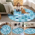 thumbnail image 6 of Blue Lattice Round Living Room Rugs 6 ft, Summer Watercolor Square Ocean Washable Area Rug with Non-Slip Sturdy Edge Binding Round Carpet for Kitchen Office Bedroom, 6 of 9