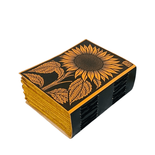 Sunflower Handmade Leather Journal – 5x7 inch – 200 Deckle Pages – Vintage Floral Notebook