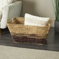 thumbnail image 2 of DecMode 30" x 15" Brown Seagrass Handmade Oversized Color Block Storage Basket with Slot Handles, 1-Piece, 2 of 9