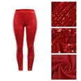 thumbnail image 4 of UJNDER Women's Solid Color Sequin Shiny Slim Fit Leggings for Casual Wear and Parties Red S, 4 of 9