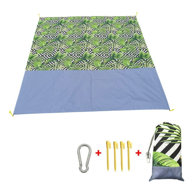 Fiudx Manta de Playa, Resistente a La Arena y Al Agua, Fácil de Guardar con Bolsa de Transporte, Ideal para Picnic, Camping, Playa, Eventos Al Aire Libre, 79 X 82 Pulgadas, Incluye 4 Clavos y Mosquet