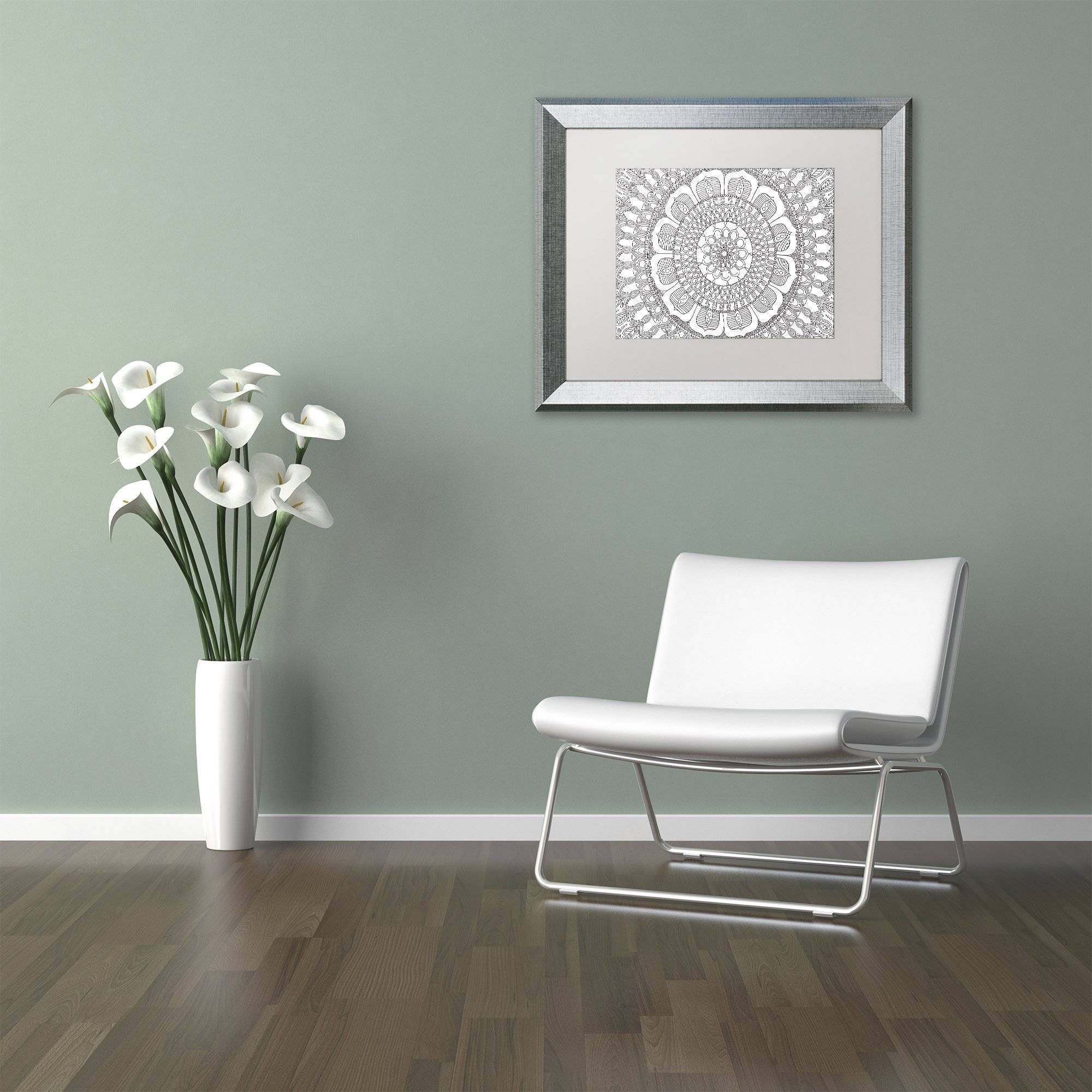 Trademark Fine Art "Flower Mandala" Canvas Art by Hello Angel, White Matte, Silver Frame