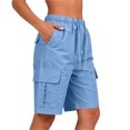 thumbnail image 6 of BXJX Womens Casual Bermuda Shorts, Knee Length Elastic Waist Multiple Pockets Summer Cargo Shorts Light Blue Size M, 6 of 7