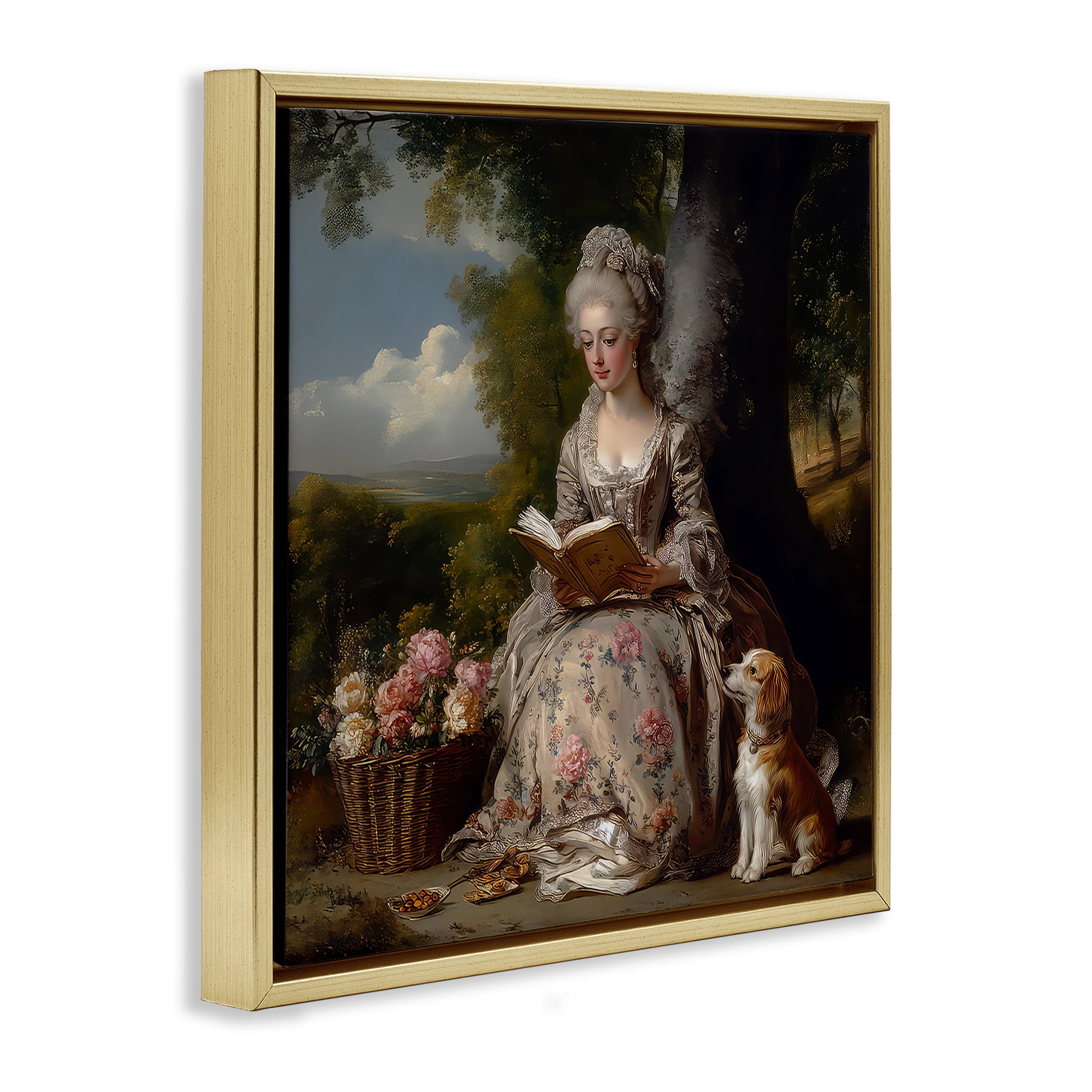 Stupell Industries Rococo Lady with Dog Gold Framed Floater Canvas Wall Art, design by The Wands Want