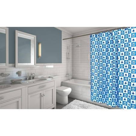 Santas Goodie Box - Santas Goodie Bag 16-Piece Bath Set: 1 Shower Curtain, 12 Fabric Covered Hooks, 1 Lotion Pump and 2 Hand Towels - Blue Spruce