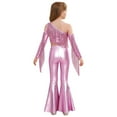 thumbnail image 4 of iiniim Girls Sparkly Dance Outfits Sequin Crop Top and Metallic Flare Pants Kids Hip Hop Disco Pink 6, 4 of 7
